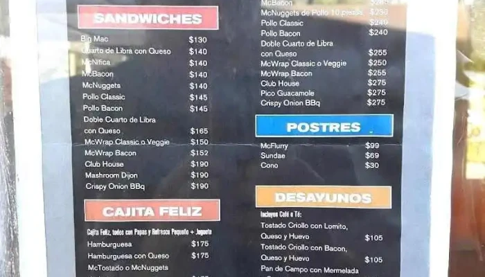 Mcdonalds Menu - Montevideo