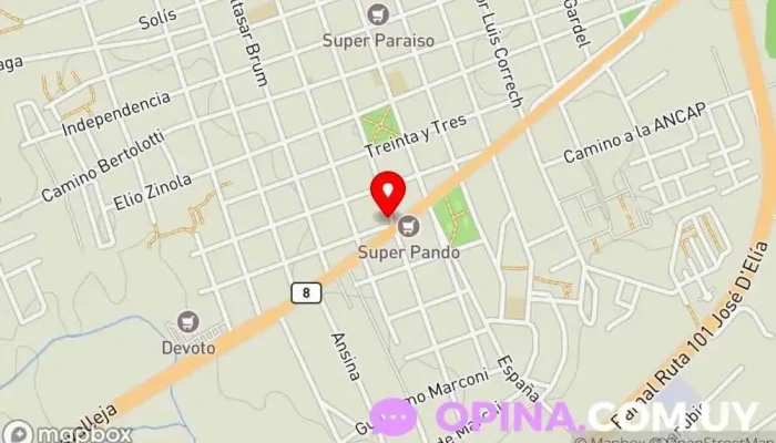 mapa de Medica Uruguaya. Policlinica Pando Clínica ambulatoria en Pando