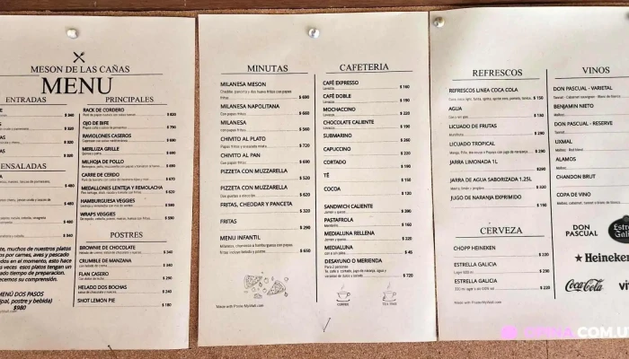 Meson De Las Canas Menu - Villa Serrana