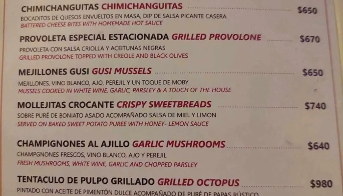 Moby Dick -  Menu - Punta del Este