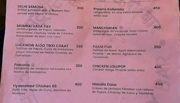 Moksha -  Indian Street Food And Curry Bar Menu - Montevideo