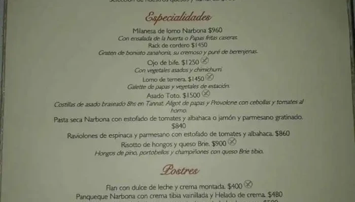 Narbona Restaurante Carmelo -  Menu - Carmelo
