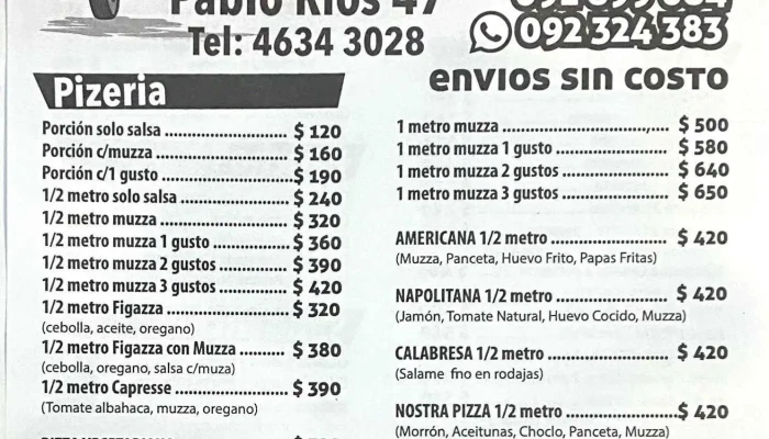 Nostra Pizza -  Menu - Tacuarembó