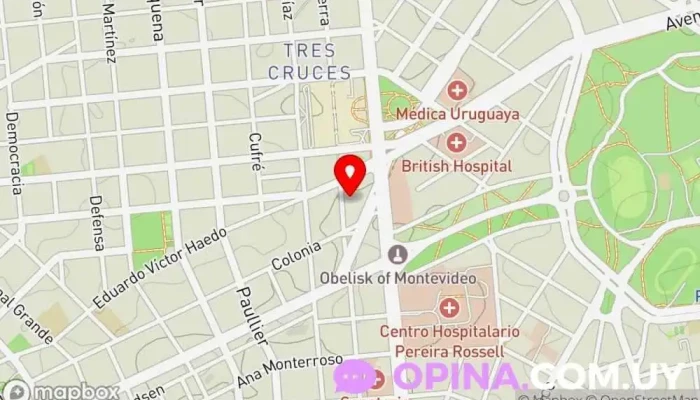 mapa de Odontoestética Tres Cruces Dentista, Clínica dental, Servicio de urgencias dentales en Montevideo