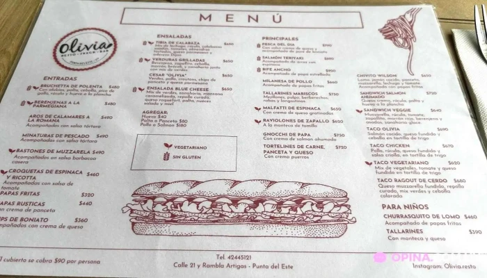 Olivia Resto Snack Bar Menu - Punta del Este