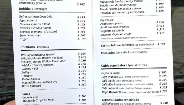 Oro Del Rhin Cafe Menu - Montevideo