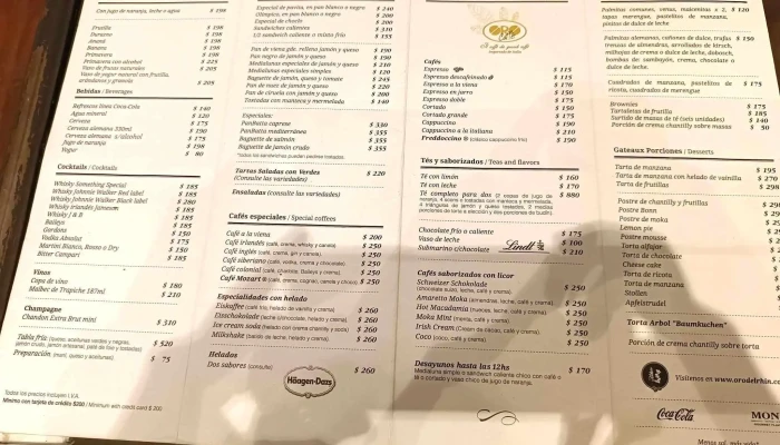 Oro Del Rhin Cafe -  Menu - Montevideo