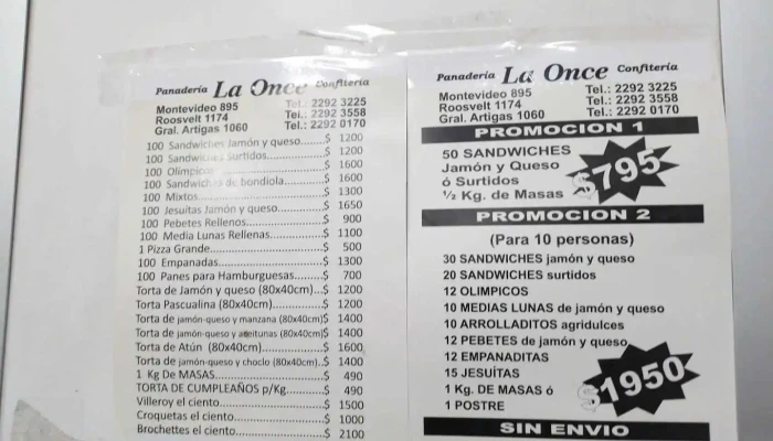 Panaderia La Once 2 Menu - Pando