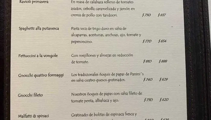 Paninis Menu - Montevideo