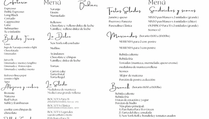 Para Ti Coffee Brunch Menu - Montevideo
