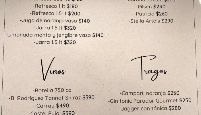 Parador Gourmet Punta Espinillo -  Menu - Montevideo