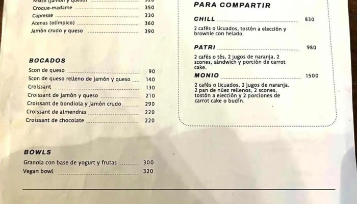 Patrimonio Cafe Menu - Montevideo