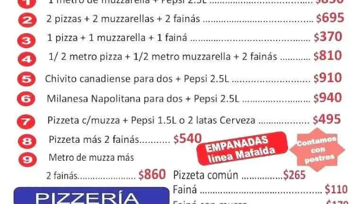 Pizzas Dali Menu - Montevideo