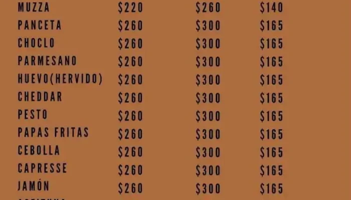 Pizzeria Brupi -  Menu - Fray Bentos