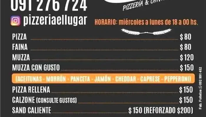 Pizzeria El Lugar Menu - San Bautista