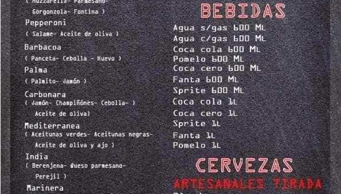 Pizzeria Entre Fuegos -  Menu - San José de Mayo