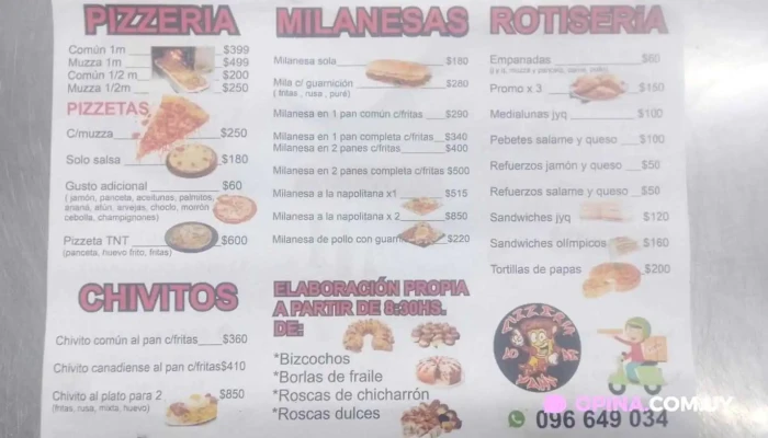 Pizzeria Lo De Yampii -  Menu - Montevideo
