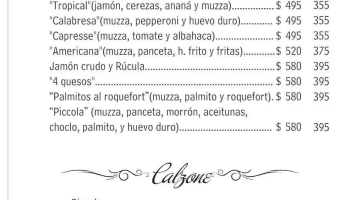 Pizzeria Piccola Salto -  Menu - Salto