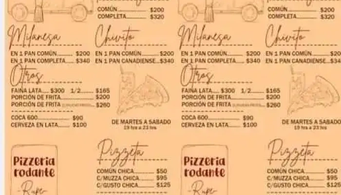Pizzeria Rodante -  Menu - Montevideo