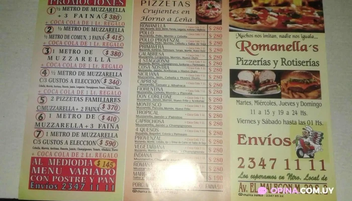 Pizzeria Romanellas Menu - Ciudad del Plata