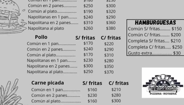 Pizzeria Rotiseria A La Piedra -  Menu - Minas
