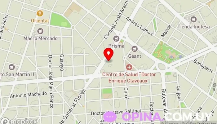 mapa de Policlínica Claveaux RAP Hospital en Montevideo