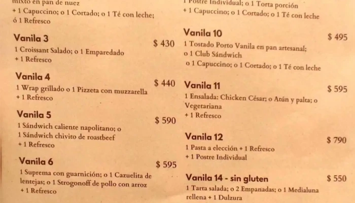 Porto Vanila -  Menu - Montevideo