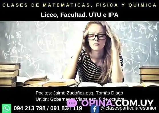 Profesor De Matematicas Fisica Y Quimica Clases Particulares Para Liceo Y Facultad Del Propietario - Montevideo