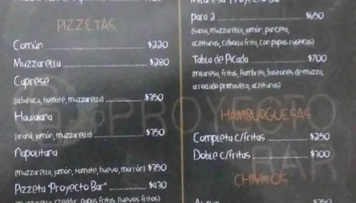 Proyecto Bar -  Menu - Montevideo
