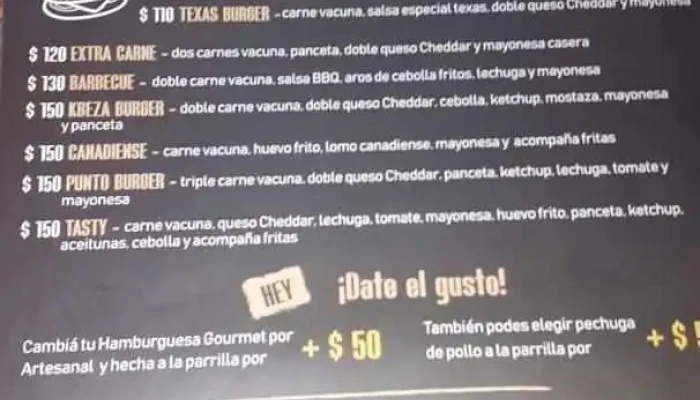 Punto Burger Bar Menu - Rivera