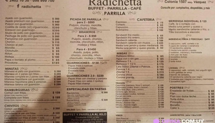 Radichetta Parrilla Buffet Cafe Menu - Montevideo