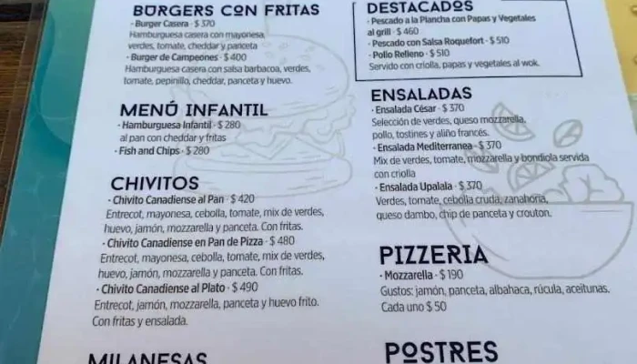 Restaurant Bar Upalala Menu - La Paloma