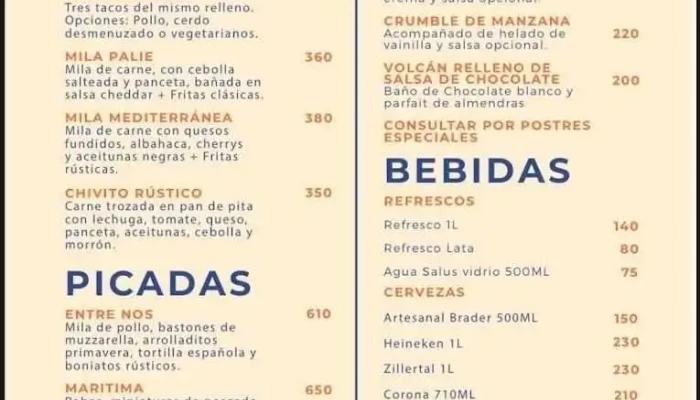 Restaurante Casa Palie -  Menu - La Paz