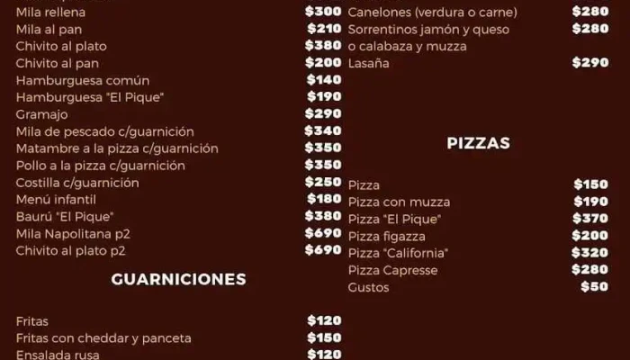 Restaurante El Pique Menu - Los Cerrillos