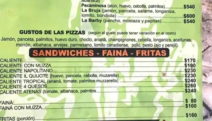 Restaurante Il Quijote -  Menu - Tacuarembó