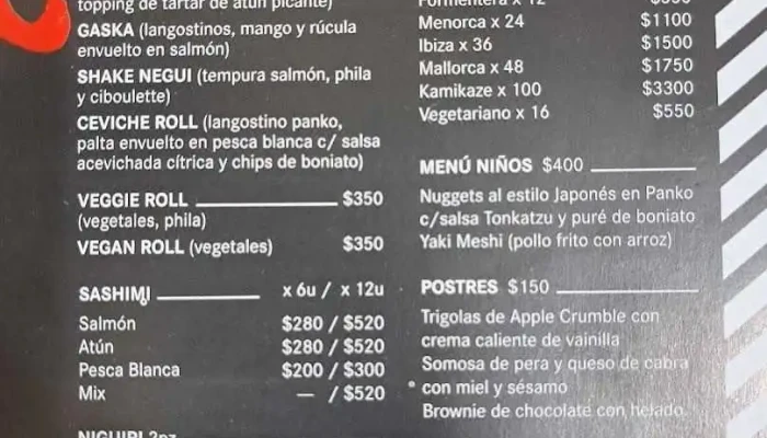 Restaurante Kamikaze Sushi -  Menu - Ciudad de la Costa