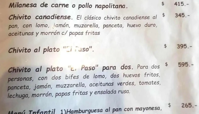 Restaurante Parador Municipal -  Menu - Paso de los Toros