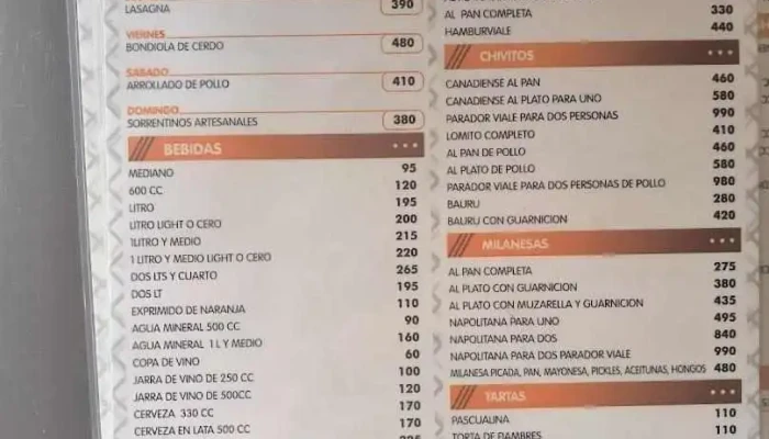 Restaurante Parador Viale -  Menu - La Paz