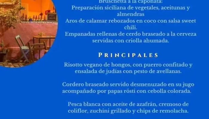 Restaurante Pasaje Las Flores -  Menu - Col. del Sacramento