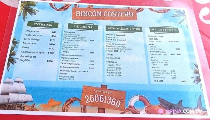 Rincon Costero Menu - Montevideo