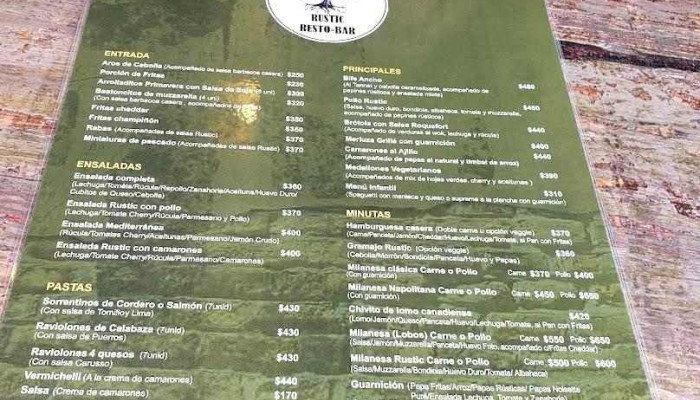 Rustic Resto Bar -  Menu - Punta del Este