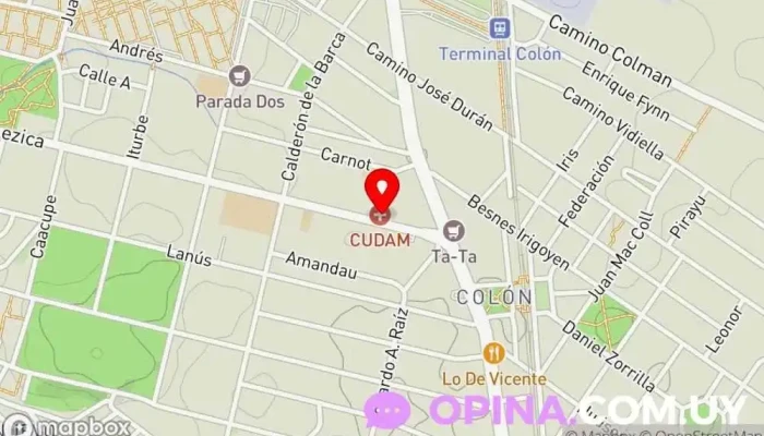 mapa de Sanatorio CUDAM Hospital privado en Montevideo