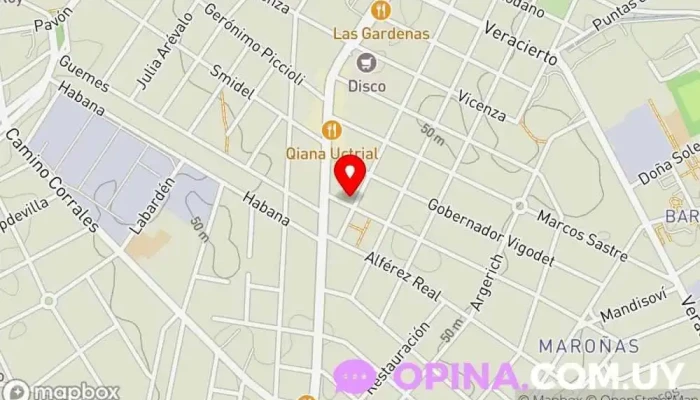 mapa de Sociedad Médica Universal Sede Maroñas Hospital infantil en Montevideo