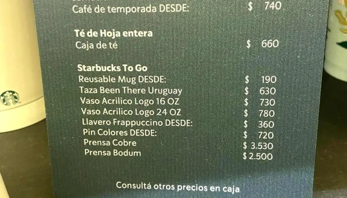 Starbucks -  Menu - Montevideo