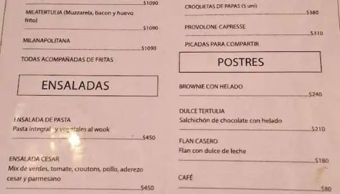 Tertulia Food Drink Menu - Montevideo