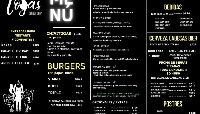 Togas Burger Punta Del Este -  Menu - Punta del Este