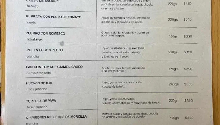 Toledo Bar De Tapas -  Menu - Montevideo