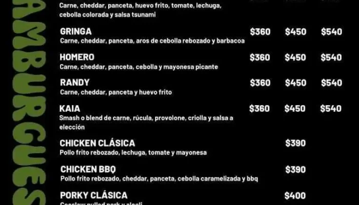 Tsunami La Paloma Menu - La Aguada y Costa Azul