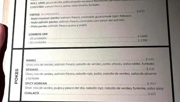 Umi Cocina Nikkei -  Menu - Punta Deel Este