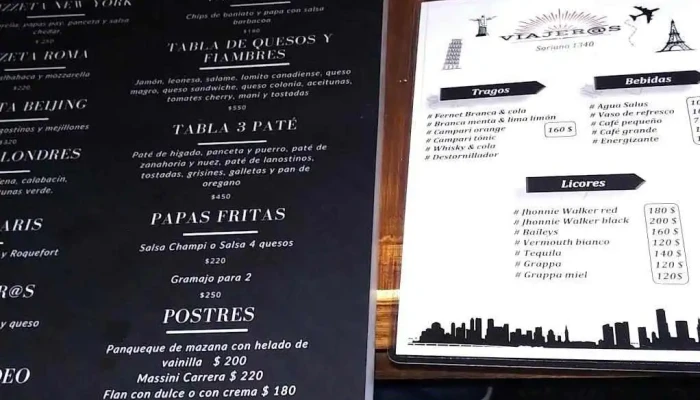 Viajeros Disco Pub -  Menu - Montevideo